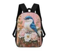 sinyumoney Blue Bird with Pink Roses Mochila Escolar De Moda, Mochila Para Material Escolar, Mochila Impermeable Informal Para Acampar, Aventuras Al Aire Libre Y Viajes Diarios 17inch