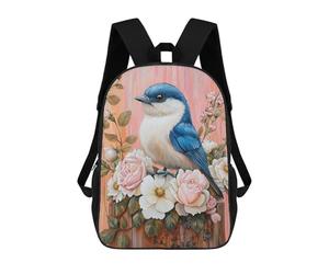 sinyumoney Blue Bird with Pink Roses Mochila Escolar De Moda, Mochila Para Material Escolar, Mochila Impermeable Informal Para Acampar, Aventuras Al Aire Libre Y Viajes Diarios 17inch