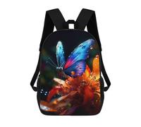 sinyumoney Blue Butterfly on Orange Flower Mochila Escolar Mochilas Escolares Para Niñas Y Niños Mochila Con Bolsillo Mochila Escolar De Moda Para Niños 17inch