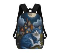 sinyumoney Blue Cat And Whimsical Houses Mochila, Mochila Infantil, Mochila Escolar Para Estudiantes, Mochila Para Libros, Mochila Escolar Impresa En 3D Para Niños Y Niñas 17inch