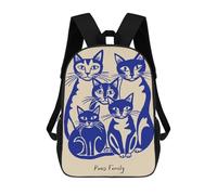 sinyumoney Blue Cat Family Illustration Mochilas De 17 Pulgadas Para Niños, Mochilas Escolares Impresas En 3D Para Estudiantes De Primaria Y Secundaria, Para Niños Y Niñas.