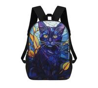 sinyumoney Blue Cat Stained Glass Mochilas Para Niños Mochila Escolar Mochila Escolar Impresa En 3D Para Niños Estudiantes De Primaria Y Secundaria 17inch