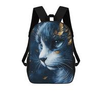 Sinyumoney Blue Cat with Golden Leaves mochila escolar de gran formato, resistente al agua, para ordenador portátil, para niños/niñas/adolescentes, Blue Cat With Golden Leaves, 17"