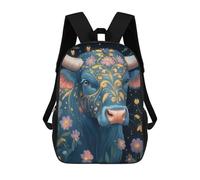 sinyumoney Blue Cow with Floral Design Mochila Escolar Ligera Para Aeropuerto, Estudiantes Universitarios, Mochila Para Niños/niñas/adolescentes 17inch