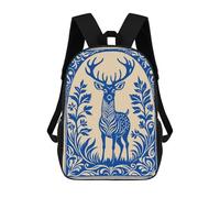 sinyumoney Blue Deer Floral Illustration Mochila Infantil De 17 Pulgadas, Mochila Escolar Con Estampado 3D De Dibujos Animados Para Niños Y Adolescentes.