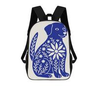 sinyumoney Blue Dog Floral Illustration Mochila Escolar Infantil De 17 Pulgadas Con Estampado 3D, Mochila Moderna Para Niños, Mochilas De Viaje, Bolsas Para Libros, Mochila Escolar Infantil