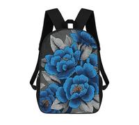 sinyumoney Blue Floral Pattern with Gray Leaves Mochila Para Niños, Adolescentes Y Estudiantes, Mochilas Para Niñas, Mochilas Para Niños Pequeños, Primaria Y Secundaria 17inch