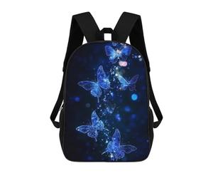 sinyumoney Blue Glittering Butterflies on Dark Background Mochila Escolar, Mochila Para Portátil, Mochila Para Adolescentes, Niñas, Niños, Mujeres Y Hombres 17inch