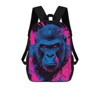 sinyumoney Blue Gorilla with Pink Splatter Art Mochila Escolar Infantil Impresa En 3D, Mochila Informal De Moda Para Niños, Mochila De Viaje De Alta Capacidad Para Libros Para Niños 17inch