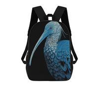 sinyumoney Blue Ibis Illustration on Black Background Mochila Escolar/de Negocios, Resistente, Para Portátil, Para Adolescentes, Chicos, Mujeres Y Hombres 17inch