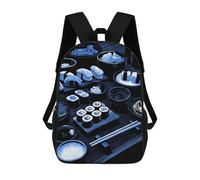 sinyumoney Blue Monochrome Sushi Feast Illustration Mochila Escolar Informal Para El Día A Día, Ideal Para El Trabajo, El Colegio, El Camping, Las Aventuras Al Aire Libre Y Los Viajes Diarios 17inch
