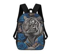 sinyumoney Blue Rose Tiger Wall Art Mochila Escolar Impresa En 3D 17inch Mochila Escolar Infantil Mochilas De Viaje Mochila Informal De Moda Para Niños Y Estudiantes