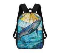 sinyumoney Blue Whale Stained Glass Mochilas Para Niños Mochila Escolar Mochila Escolar Impresa En 3D Para Niños Estudiantes De Primaria Y Secundaria 17inch