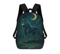sinyumoney Blue Wolf Under Crescent Moon Mochila Escolar Para Niños Mochila Escolar Impresa En 3D Mochila Escolar De Moda Para Niños De Primaria Y Secundaria 17inch