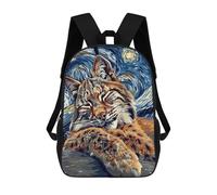 sinyumoney Bobcat in Starry Night Style Mochilas Para Niños, Mochilas Escolares Personalizadas En 3D Para Niños Y Niñas, Mochilas Escolares Grandes, Mochilas Informales Para El Día A Día 17inch