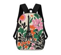 sinyumoney Bonjour Paris Eiffel Tower Floral Art Mochilas De 17 Pulgadas Para Niños, Mochilas Escolares Impresas En 3D Para Estudiantes De Primaria Y Secundaria, Para Niños Y Niñas.