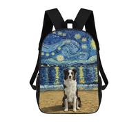 sinyumoney Border Collie Dog on Beach with Starry Night Mochilas Para Niños Mochila Escolar Mochila Escolar Impresa En 3D Para Niños Estudiantes De Primaria Y Secundaria 17inch