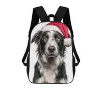 sinyumoney Border Collie Dog with Santa Hat Mochila Escolar Impresa En 3D Mochila Escolar De Moda Para Niños Mochilas Para Niños Estudiantes De Secundaria 17inch