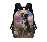 sinyumoney Border Collie in Wildflowers Mochilas Infantiles Impresas En 3D De 17 Pulgadas. Mochila Escolar Informal Impresa En 3D Para Niños De Primaria Y Secundaria.
