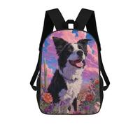 sinyumoney Border Collie in Wildflowers Mochilas Para Niños 17inch Mochila Escolar Mochila Escolar Impresa En 3D Para Niños De Primaria Y Secundaria