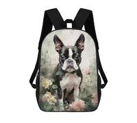 sinyumoney Boston Terrier Flowers Mochila Escolar Para Ordenador, Para El Colegio/trabajo/viajes Para Niñas, Niños Y Adolescentes 17inch
