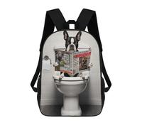 sinyumoney Boston Terrier on Toilet Mochila Escolar Infantil Impresa En 3D, Mochila Informal De Moda Para Niños, Mochila De Viaje De Alta Capacidad Para Libros Para Niños 17inch