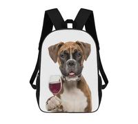 sinyumoney Boxer Dog with Wine Glass Mochila Escolar Para Niñas 17inch Mochila Informal Ligera Para Niños Y Niñas, Ideal Para Estudiantes De Secundaria
