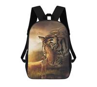 sinyumoney Boy And Giant Tiger in Fantasy Landscape Mochila Escolar Para Niñas Y Niños, Mochilas De Gran Capacidad, Mochilas Ligeras Para Niños Y Estudiantes 17inch