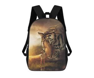 sinyumoney Boy And Giant Tiger in Fantasy Landscape Mochila Escolar Para Niñas Y Niños, Mochilas De Gran Capacidad, Mochilas Ligeras Para Niños Y Estudiantes 17inch