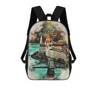 sinyumoney Budapest in Watercolor Mochila Infantil De 17 Pulgadas, Mochila Escolar Con Estampado 3D De Dibujos Animados Para Niños Y Adolescentes.