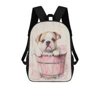 sinyumoney Bulldog Puppy in Pink Tub Mochila Infantil Para Niñas, Mochila Escolar 3D, Mochila Para Niños Pequeños, Mochila Informal De Día, Mochila Escolar De Moda 17inch