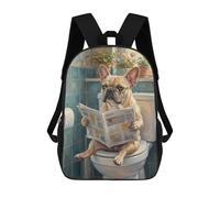 sinyumoney Bulldog Reading Newspaper on Toilet Mochila Escolar Infantil De 17 Pulgadas Con Estampado 3D, Mochila Moderna Para Niños, Mochilas De Viaje, Bolsas Para Libros, Mochila Escolar Infantil