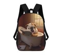 sinyumoney Bulldog Reads Book in Bath Mochila Escolar Infantil De Moda Informal Mochilas Infantiles Impresas En 3D Mochila Grande Para Niño 17inch