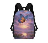 sinyumoney Butterfly Sunset Meadow-1 Mochila Escolar De 17 Pulgadas Para Adolescentes, Con Estampado 3D, Ajustable Y Con Bolsillos, Ideal Para Niños, Niñas Y Estudiantes.