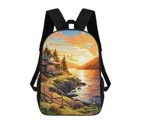 sinyumoney Cabin by The Lake at Sunset Mochila Escolar De Moda Para Estudiantes, Adecuada Para Niños Y Niñas, Mochila Informal Para Viajes Al Aire Libre, Esencial Para El Día A Día 17inch