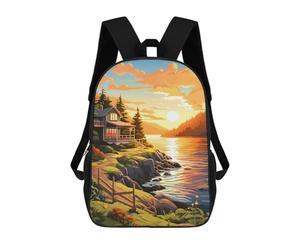 sinyumoney Cabin by The Lake at Sunset Mochila Escolar De Moda Para Estudiantes, Adecuada Para Niños Y Niñas, Mochila Informal Para Viajes Al Aire Libre, Esencial Para El Día A Día 17inch