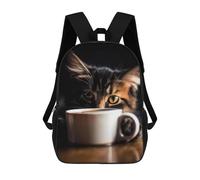 sinyumoney Caffeine Cat 1 Mochila Escolar Impresa En 3D Para Niños Y Niñas, Mochila Para Portátil Para Niños/estudiantes/adultos 17inch