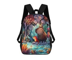 sinyumoney Capybara And Axolotl in Rainy Forest Mochila Escolar Para Institutos Y Colegios Informales Para El Campus, Actividades Al Aire Libre, Viajes Y Deportes 17inch