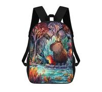 sinyumoney Capybara And Axolotl in Rainy Forest Mochila Escolar Para Niños, Mochila Escolar De Gran Capacidad Para Niños, Mochila Escolar 3D, Regalos Para Niños 17inch
