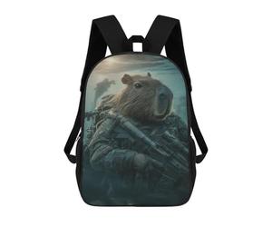 sinyumoney Capybara Soldier Underwater Mochila Escolar, De Negocios, Para Portátil, Unisex, Informal, Para Adolescentes, Chicas, Chicos, Mujeres Y Hombres 17inch