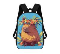 sinyumoney Capybara with Floral Crown Illustration Mochila Infantil De 17 Pulgadas, Mochila Escolar Con Estampado 3D De Dibujos Animados Para Niños Y Adolescentes.