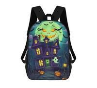 sinyumoney Cartoon Halloween Haunted House with Moon Mochila Escolar Impermeable Para Computadora Para Niñas, Niños Y Adolescentes 17inch