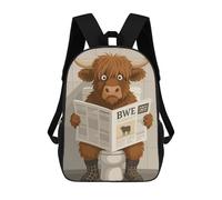 sinyumoney Cartoon Highland Cow Reading Newspaper on Toilet Mochila Escolar Infantil Impresa En 3D Para Niños, Mochilas De Viaje, Bolsas Para Libros Para Niños Estudiantes De Primaria 17inch