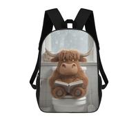 sinyumoney Cartoon Highland Cow Reading on Toilet Mochila Infantil De 17 Pulgadas, Mochila Escolar Con Estampado 3D De Dibujos Animados Para Niños Y Adolescentes.