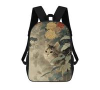 sinyumoney Cat Among Chrysanthemums Vintage Art Mochila Escolar De Moda Para Estudiantes, Adecuada Para Niños Y Niñas, Mochila Informal Para Viajes Al Aire Libre, Esencial Para El Día A Día 17inch