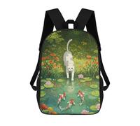 sinyumoney Cat And Koi Pond Illustration Mochilas Impresas En 3D Para Niños, Mochila Escolar, Mochila Informal Para Exteriores, Mochila Informal De Moda Para Niños, Lindas Bolsas De Viaje 17inch