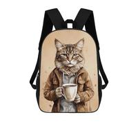 sinyumoney Cat Animals Coffee Mochila Infantil De 17 Pulgadas, Mochila Escolar Con Estampado 3D De Dibujos Animados Para Niños Y Adolescentes.
