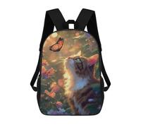 sinyumoney Cat Butterfly Garden Fantasy -1 Mochila Escolar Infantil Impresa En 3D Para Niños, Mochila De Viaje De Alta Capacidad, Mochilas Para Libros De 17 Pulgadas Para Niños
