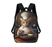 sinyumoney Cat Chef Pan Cook Mochila Con Bolsillo Mochilas Impresas En 3D, Mochilas De Viaje, Mochilas Para Libros, Mochila Escolar Para Niños 17inch