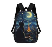 sinyumoney Cat Dreaming Tokyo Starry Night Mochila Con Bolsillo Mochilas Impresas En 3D, Mochilas De Viaje, Mochilas Para Libros, Mochila Escolar Para Niños 17inch